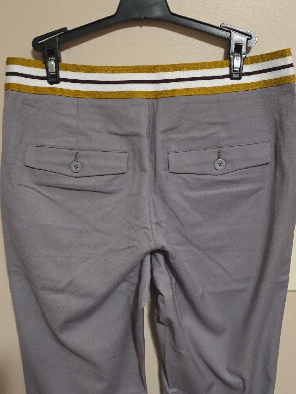 Wildfang Gray Skinny Pants with Yellow & White Striped Waistband - Picture 6 of 12